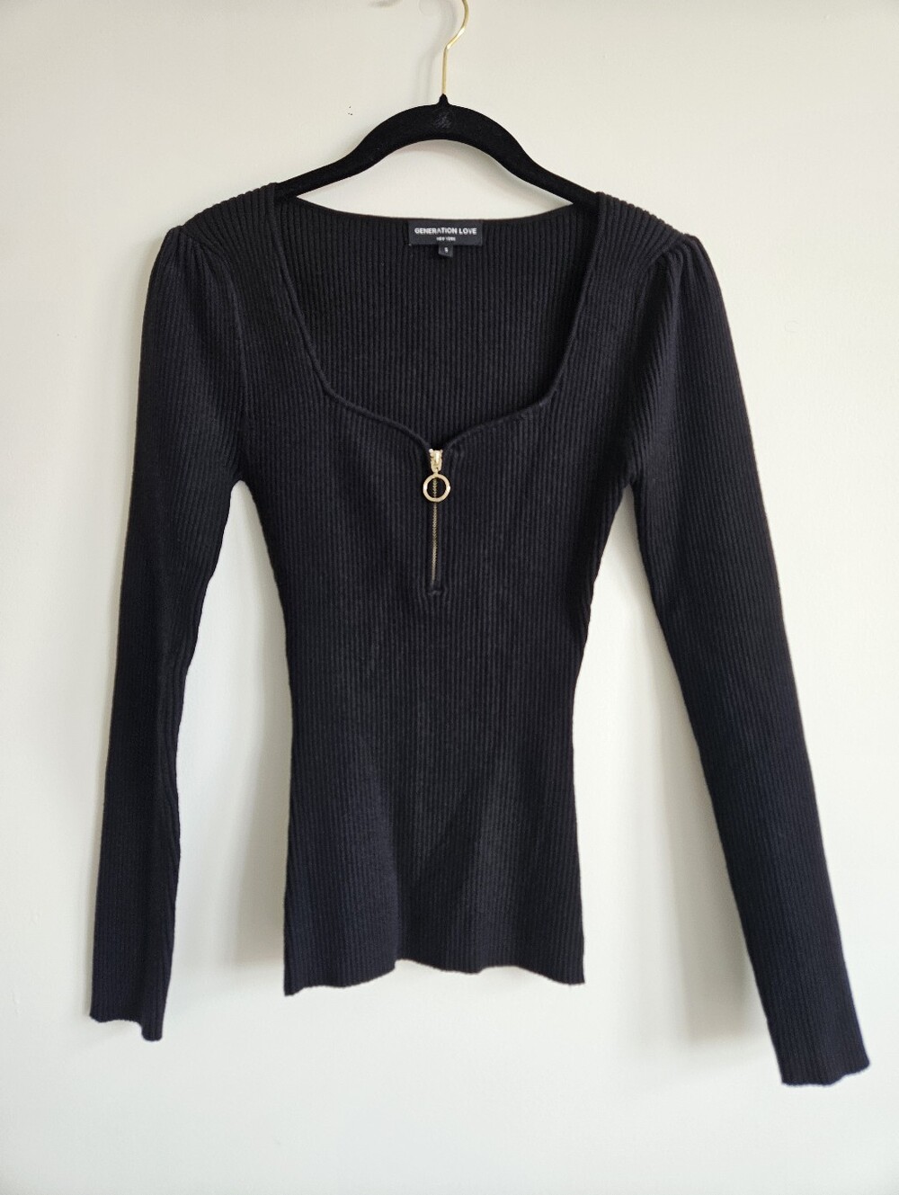 Generation Love Sydney Ribbed Long Sleeve Sweater Sweetheart Zip Neck Small